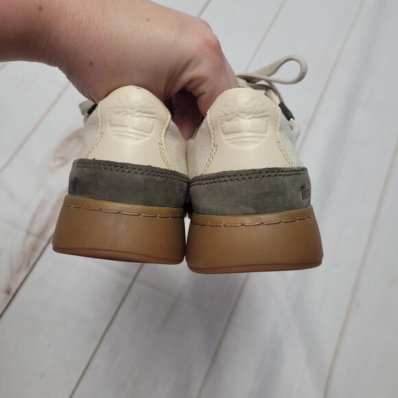 Timberland Earthkeepers Atlanta cream canvas green leather sneakers low shoes - Picture 8 of 11